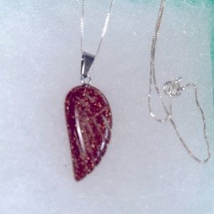 Boho hippie Goldstone Angel Wing Sterling Silver Necklace 16”
